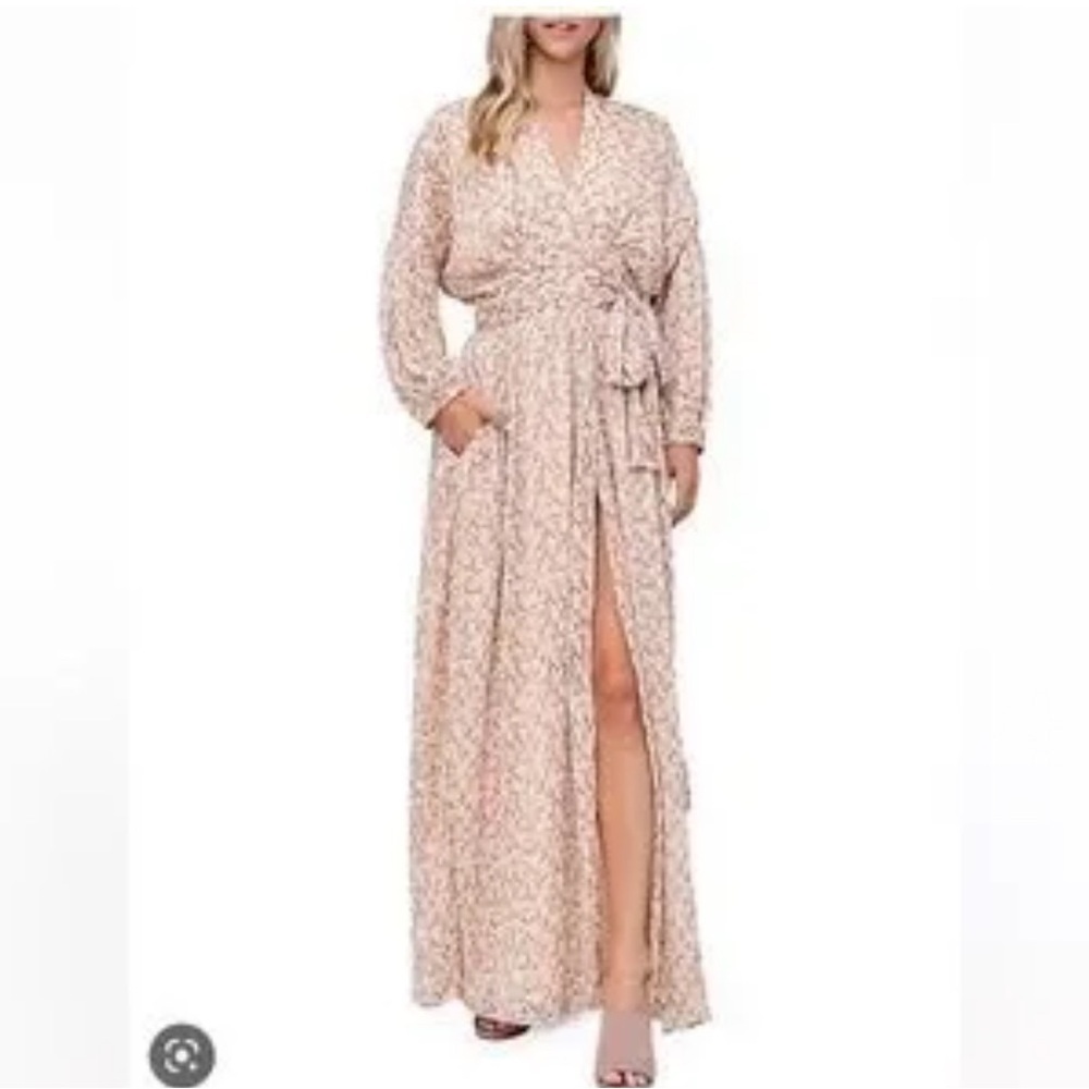 EN SAISON MAXI PRAIRIE BALLOOON SLEEVE WRAP DRESS PASTEL FLORAL LINED SZ MEDIUM